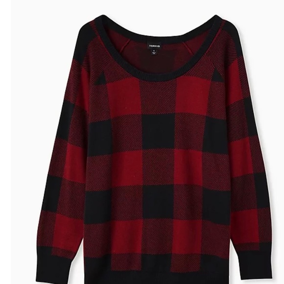 torrid Sweaters - DARK RED & BLACK PLAID COTTON PULLOVER SWEATER plus size